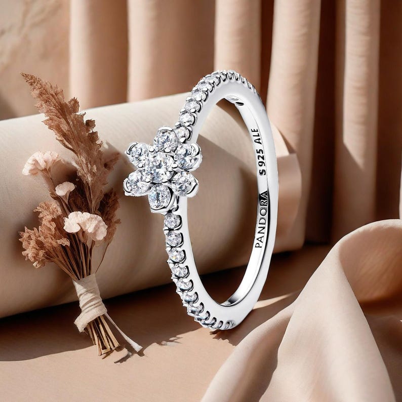 Pandora Sparkling Sterling Silver Daisy Flower Ring, Cubic Zirconia ...