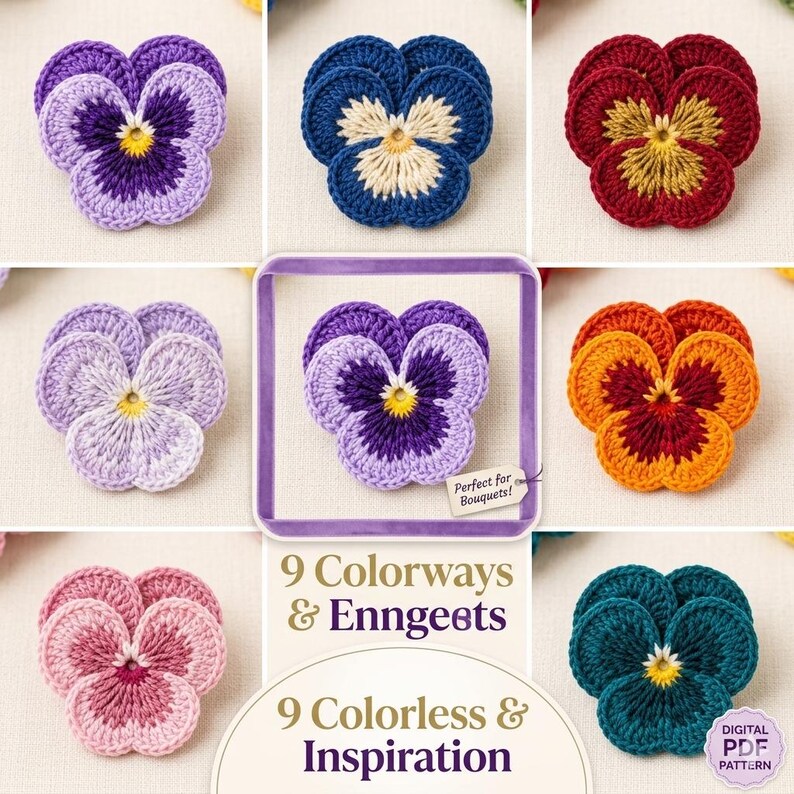Crochet Pansy Flower Pattern PDF: Realistic, Elegant, Handmade Blooms ...