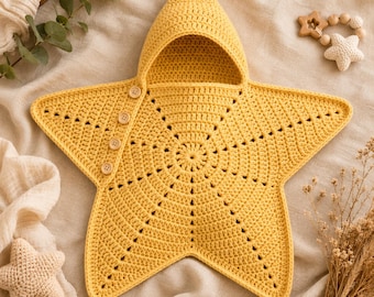 Crochet Star Baby Bunting Pattern PDF | Newborn Cocoon Sleep Sack | Star Hug Photo Prop | Beginner Friendly