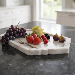 Polished White Marble Oval Tray | 12-Inch Serving & Vanity Decor