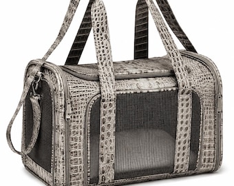 Luxus Krokodil geprägte Leder Haustier Tragetasche, von der Fluggesellschaft zugelassene Hundetragetasche, Katzen Reisetasche, handgefertigte Premium Haustier Reisetasche