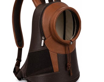 Leder-Rucksack für kleine Hunde und Katzen | Atmungsaktive Reisetasche | Verstellbare Wandern Haustier Tragetasche