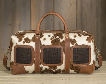 Handgefertigte Rindsleder Haustier Tragetasche Echtleder Hund & Katze Reisetasche | Fluglinienfreundliche Haustiertasche | Luxus Animal Print Träger