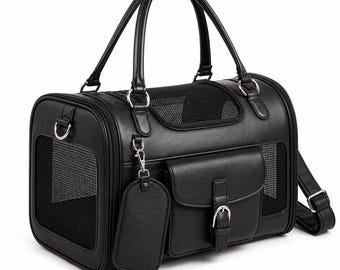 Bolsa de transporte de piel para mascotas – Bolso de viaje para perros y gatos aprobado por aerolíneas
