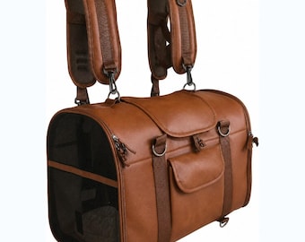 Leder-Haustier-Rucksack | Von der Fluggesellschaft zugelassene Reisetasche, belüftete Hundekatzentasche