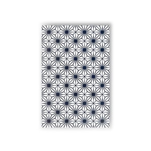 May include: A rectangular surface featuring a repeating geometric pattern of dark blue lines on a white background. The design consists of interconnected star-like shapes formed by radiating lines that meet at central points across the entire area.