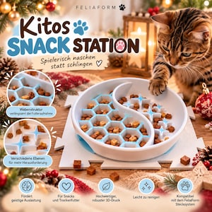 Kitos SNACK STATION Slow Feeder for Cats | Activity Bowl | Intelligence Toy | Honeycomb-Structured Snack Bowl