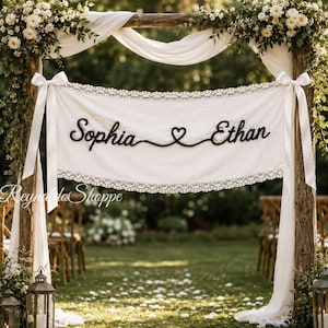 Personalized Linen Wedding Banner, Embroidered Ceremony Sign, Custom Sweetheart Table Decor, Romantic Wedding Reception Decor