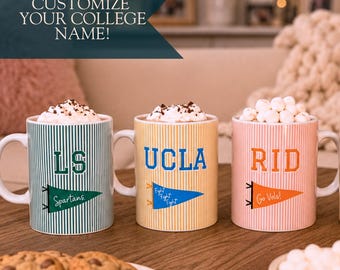 Personalisierter College-Kaffeebecher, Geschenkidee für Studienanfänger, personalisierter Monogramm-Becher, Geschenk zum Schulbeginn für sie, Teetasse mit Initialen, College-Mama