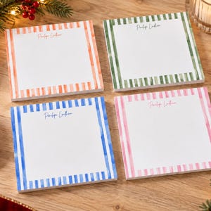 Personalized Notepad Striped Name Stationary Custom Stocking Stuffer Gift for Her Under 20 Custom Desk Notes for Home Office Coastal Style