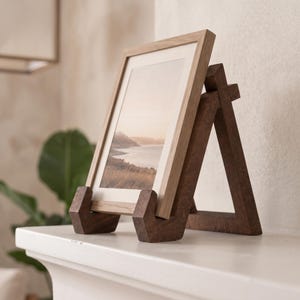 Wooden Display Stand for Picture Frames, Plates and Books, Rustic Tabletop Easel