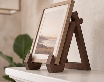 Wooden Display Stand for Picture Frames, Plates and Books, Rustic Tabletop Easel
