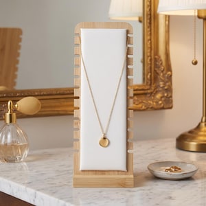 Wood Necklace Display Stand, Tabletop Jewelry Holder, Pendant and Chain Organizer