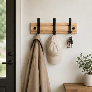 Wooden Wall Mounted Coat Rack, Entryway Hook Organizer, Multi Hook Rail