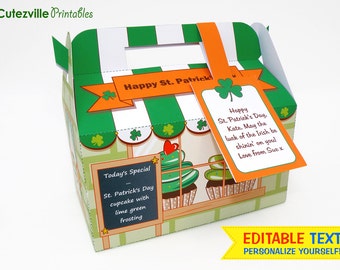 PDF Printable St. Patrick's Day Cake Shop Box With Editable Text - INSTANT DOWNLOAD