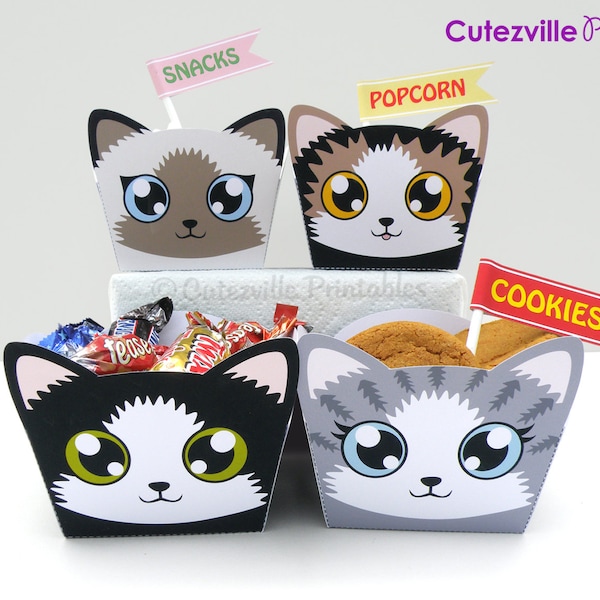 PDF Printable Kitty Cat Snack Boxes / Gift Baskets With Editable Text - INSTANT DOWNLOAD