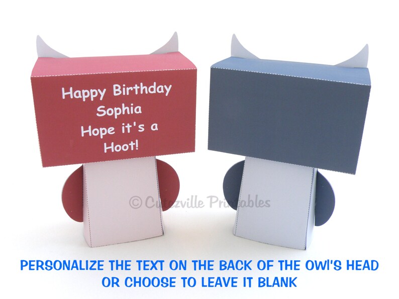 Two Owl Favor, Candy, Gift Boxes Editable Text Printable PDF INSTANT ...