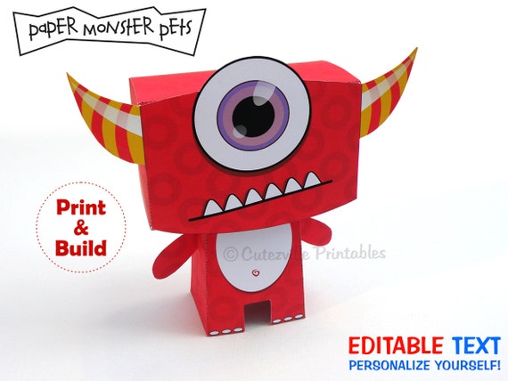 Red Monster Favor, Candy, Gift Box - Editable Text Printable PDF - INSTANT DOWNLOAD