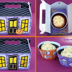 Halloween Haunted House Cupcake Box, Candy & Favor Box - Printable PDF With Editable Text - INSTANT DOWNLOAD
