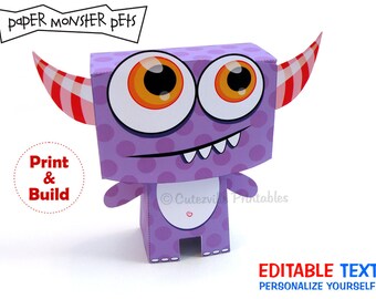 Purple Monster Favor, Candy, Gift Box - Editable Text Printable PDF - INSTANT DOWNLOAD