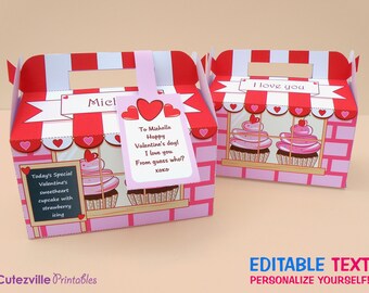 Valentine's Cupcake Favor, Candy, Gift Box - Editable Text Printable PDF - INSTANT DOWNLOAD