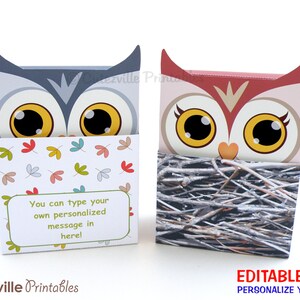 Two Owl Favor, Candy, Gift Boxes - Editable Text Printable PDF ...