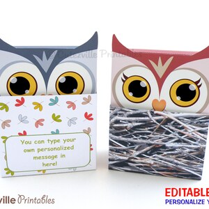 Two Owl Favor, Candy, Gift Boxes Editable Text Printable PDF INSTANT DOWNLOAD image 4