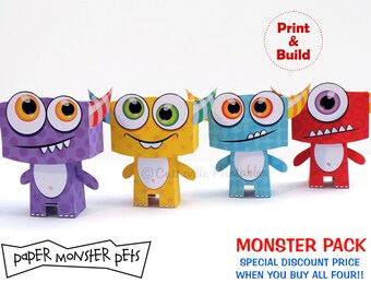 Printable Paper Monster Gift Boxes – All Four Characters (PDF)