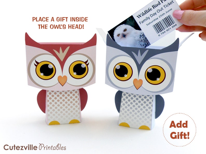 Two Owl Favor, Candy, Gift Boxes Editable Text Printable PDF INSTANT DOWNLOAD image 3