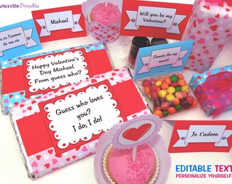 Valentine's Printable PDF Set - Editable Text - INSTANT DOWNLOAD