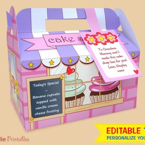 Cupcake Shop, Favor, Gift Box (Pink) - Editable Text Printable PDF - INSTANT DOWNLOAD