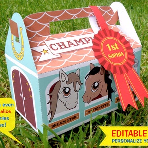 PDF Printable Pony Stable Cupcake Gift Box with Editable text - INSTANT DOWNLOAD