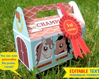 PDF Printable Pony Stable Cupcake Gift Box with Editable text - INSTANT DOWNLOAD