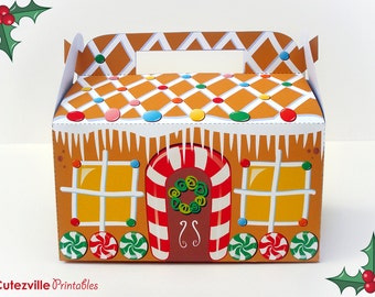 Printable PDF Christmas Gingerbread House Cupcake, Favor, Candy, Gift Box - Editable Text - INSTANT DOWNLOAD