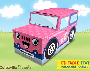 Pink Jeep Truck Cupcake, Favor, Candy, Gift Box - Editable Text Printable PDF - INSTANT DOWNLOAD