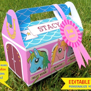 PDF imprimible Pony Stable Cupcake Gift Box con texto editable - DESCARGA INSTANTE