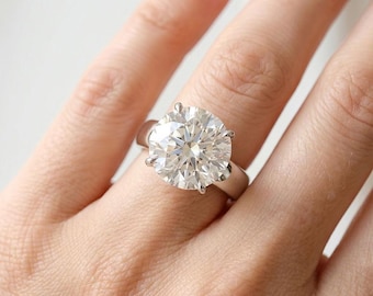 Anello solitario con moissanite, in argento sterling 925, taglio rotondo, gioiello per fidanzamento, promessa e matrimonio.