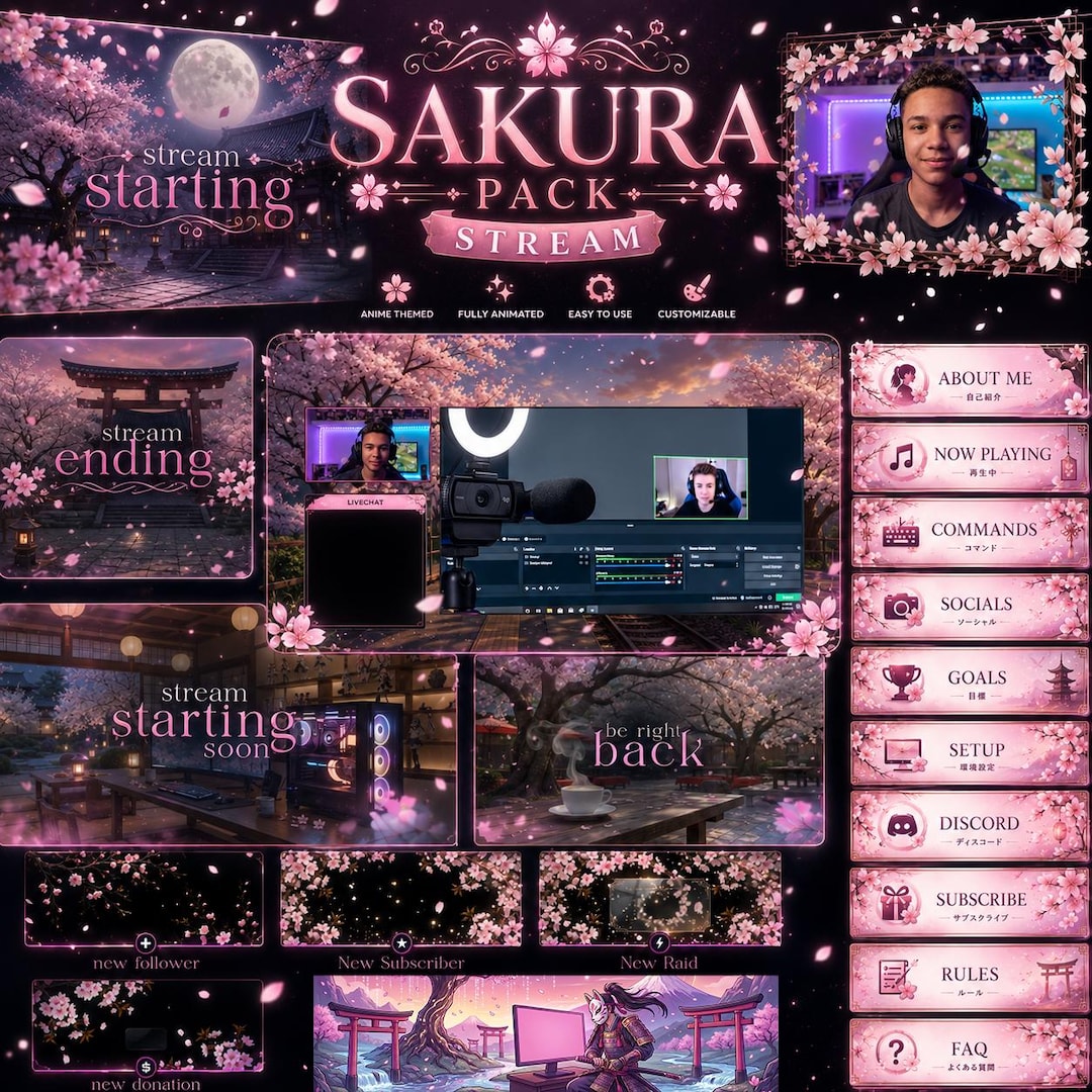 Sakura Twitch Overlay Package | Animated Stream Bundle | Cherry Blossom ...
