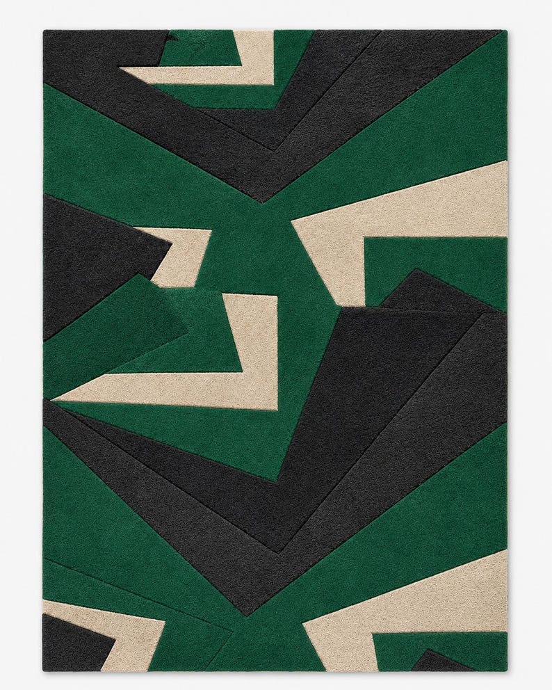 Green Solid Pattern Rug Custom Emerald Green Geometric Wool Rug Hand Tufted Abstract Modern ...