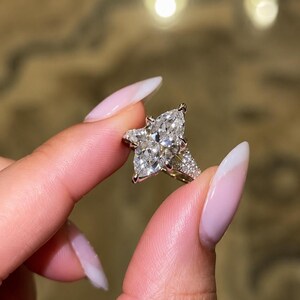 3 CT Marquise Cut Pavé Hidden Halo Moissanite Engagement Ring For Women, Tulip Set Ring, Split Shank, 14K Gold Wedding Marquise Diamond Ring