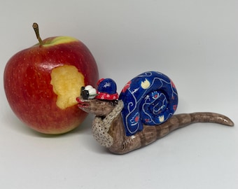 Hand-Painted Clay Snail Figurine: Whimsical Garden Art, Colorful Shell, Gloss Glaze