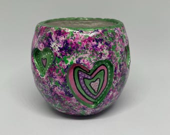 Whimsical clay/glass T-Light holder with quirky little windows