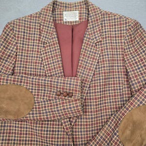 VTG Pendleton Wool Plaid Blazer Jacket Women M Suede Elbow Patch Dark Academia