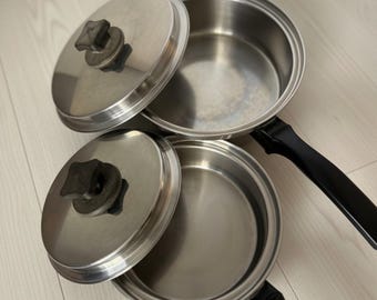 Vintage INKOR 3-Ply 18-8 Stainless Steel Saucepan Set-1 Qt & 2 Qt with Lids-USA