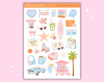 California Dreaming Deco Planner Stickers | California Journal Stickers | Beach Sticker Sheet | Memory Planning Stickers