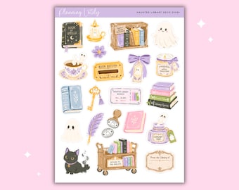 Haunted Library Sticker Sheet | Bookish Halloween Planner Stickers | Ghost Journal Stickers | Memory Planning