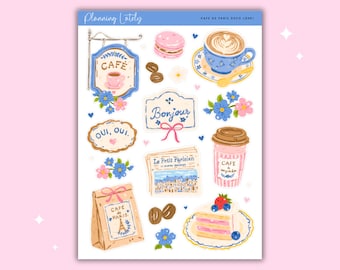 Cafe de Paris Large Deco Planner Stickers | Paris Journal Stickers | Coffee & Bakery Sticker Sheet | Memory Planning Stickers