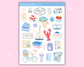 Coastal Summer in Cape Cod Deco Planner Stickers | Cape Cod Journal Stickers | Coastal Sticker Sheet | Memory Planning Stickers