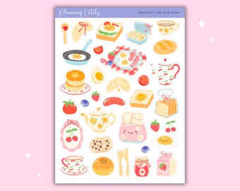 Breakfast Time Deco Planner Stickers | Breakfast Journal Stickers | Cute Food Sticker Sheet | Memory Planning Stickers