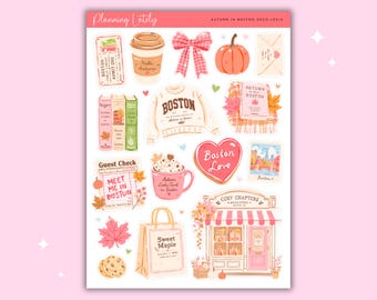 Autumn in Boston Large Deco Sticker Sheet | Fall Planner Stickers | Boston Journal Stickers | Memory Planning Stickers